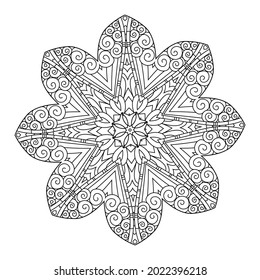 Abstract circular pattern with many details and geometry elements in form of mandala. Vector illustration for coloring book, Henna, Mehndi, decoration.