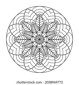 Abstract circular pattern with many details and geometry elements in form of mandala. Vector illustration for coloring book for children and adults