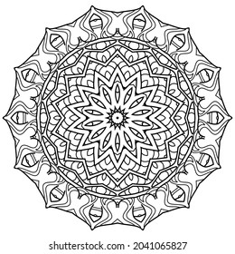 Abstract circular pattern with many details and geometry elements in form of mandala. Vector illustration for coloring book for children and adults
