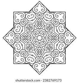 Patrón circular abstracto con muchos detalles y elementos geométricos en forma de mandala. Ilustración vectorial para libro de colorear, henna, méhndi, decoración, tela, interior de pared, tela