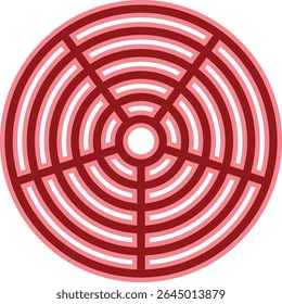 Abstract circular pattern with red and pink hues.