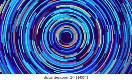 Abstract Circular Pattern Vector Background. Round Colorful Arcs Backdrop. Moving Circles. Vector Illustration. Radial Speed Lines.