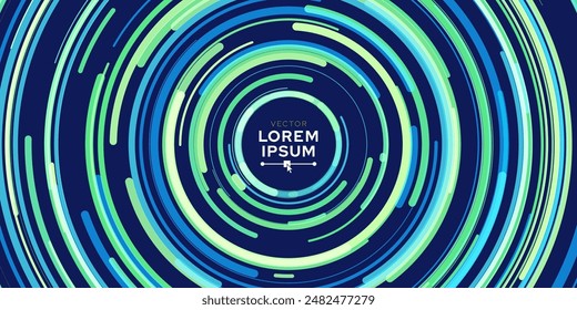 Abstract Circular Pattern Vector Background. Round Fast Lines Arcs Backdrop. Moving Circles. Vector Illustration. Radial Speed Lines.
