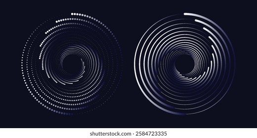 Abstract Circular Pattern Vector Background. Round Colorful Arcs Spiral Backdrop. Moving Circles. 3D Tunnel Depth Effect. Vector Illustration. Radial Speed Lines