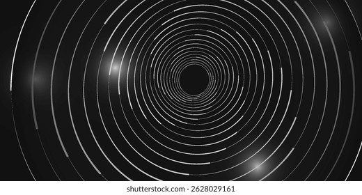 Abstract Circular Pattern Vector Background. Round Colorful Arcs Spiral Backdrop. Moving Circles. 3D Tunnel Depth Effect. Vector Illustration. Radial Speed Lines.

