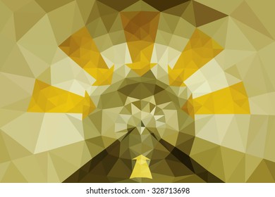 Abstract circular pattern of yellow directional arrow, low poly vector illustration.