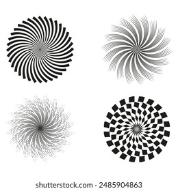 Abstract circular patterns. Swirling black shapes. Geometric optical art. Vector design.