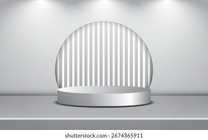 Abstract circular podium illuminated by spotlights. Award ceremony concept. Stage background. Vector illustration.