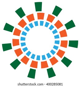 Abstract circular, radiating element - Tricolor flat design element.