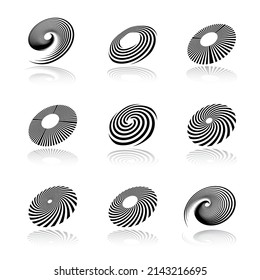 Abstract circular rotation and spiral design elements. Vector art.