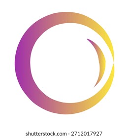 An abstract circular shape with gradients of purple, pink, and bright yellow. A dynamic, modern logo or icon design.