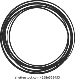 Abstract circular shape made of several concentric irregular black lines creating a spiral effect, suitable for logo or graphic design element