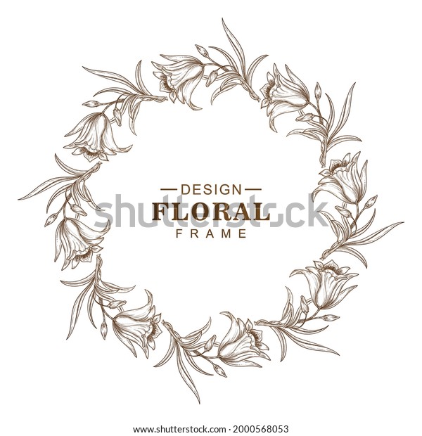Abstract circular\
sketch floral frame\
design