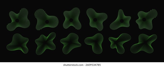 Abstract Circular Sound Wave Shapes. Vector Ripple Line Sounwave Pattern. Radial Audio Voice Effect