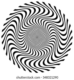 Abstract circular, spiral element with radiating lines.