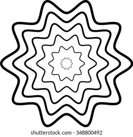 Abstract circular, spiral element with radiating lines.