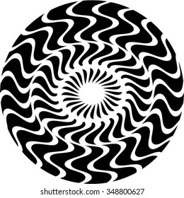 Abstract circular, spiral element with radiating lines.