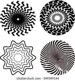 Abstract circular, spiral element with radiating lines.