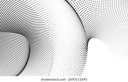 Abstractas línea circular de semitono en espiral y Ilustración vectorial de patrón de puntos.