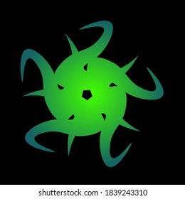 Abstract circular spiral pattern in the shape of a flower star. Green Spiral Transitions