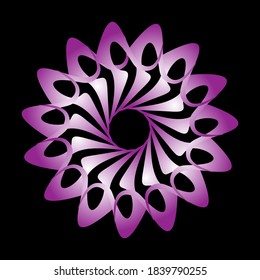 Abstract circular spiral pattern in the shape of a flower star. Violet Circular Spiral Transitions