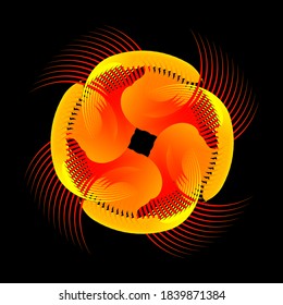 Abstract circular spiral pattern in the shape of a flower star. Circular spiral transition yellow red color. Spiral star grid vector image with circular transitions