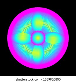 Abstract circular spiral pattern in the shape of a flower star. Purple blue circular spiral transition