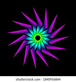 Abstract circular spiral pattern in the shape of a flower star. Purple blue circular spiral transition. Fractal circular spiral