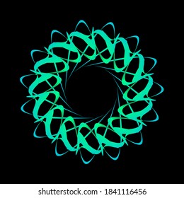 Abstract circular spiral pattern in the shape of a flower star. Circular spiral transition with tosca color. Spiral star grid vector image with circular transition