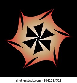 Abstract circular spiral pattern in the shape of a flower star. Star circular spiral transition with red pastel color. Spiral star grid vector image with circular transition