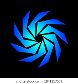 Abstract circular spiral pattern in the shape of a flower star. Star circular spiral transition with blue light color. Spiral star grid vector image with circular transition