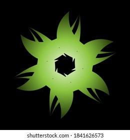 Abstract circular spiral pattern in the shape of a flower star. Star circular spiral transition with green pastel color. Spiral star grid vector image with circular transition