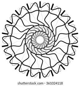 Abstract circular spiral, twirl element isolated on white. Editable vector.