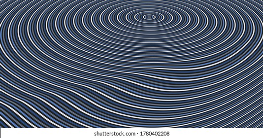 Abstract circular striped background. Pattern with optical illusion. 3D geometrical vector illustration.