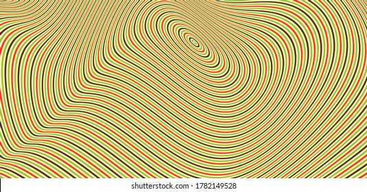 Abstract circular striped background. Pattern with optical illusion. 3D geometrical vector illustration.