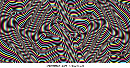 Abstract circular striped background. Pattern with optical illusion. 3D geometrical vector illustration.