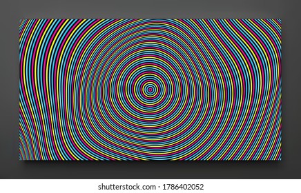 Abstract circular striped background. Pattern with optical illusion. 3D geometrical vector illustration.