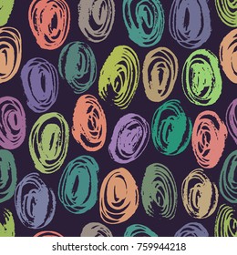 Abstract circular stroke seamless hand drawn pattern. Modern grunge texture. Colorful wax crayon drawn background.