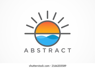 Resumen Vector de logotipo de Sol circular y ola marina
