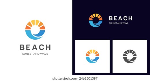 Abstract Circular Sun and Sea Wave Logo design. Flat Vector Logo symbol illustration Elements