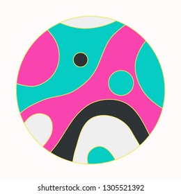 abstract circular symbol with curved pattern in pink blue