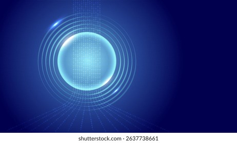 Abstract circular tech wave background with binary code and glowing rings. Great for machine learning, quantum computing, and data processing visuals.
