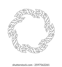 Abstract circular wreath frame with a flowing botanical design. The hand-drawn leaves form a outline border, ideal for text, logos