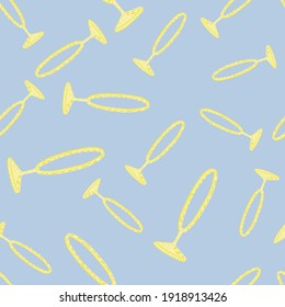 Abstract circus ring yellow silhouettes print seamless pattern. Light blue background. Hand drawn print. Stock illustration. Vector design for textile, fabric, giftwrap, wallpapers.