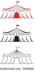 Abstract circus tent vector illustration in red, black and black and white.  Ideal for carnival signs decals, digital stamps and more