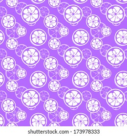 Abstract citrus fruit seamless pattern. Vector illustration for fresh sweet design. Can be used for wallpaper, cover fill, web page background, surface texture. Purple and white color.