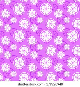 Abstract citrus fruit seamless pattern. Vector illustration for fresh sweet design. Can be used for wallpaper, cover fill, web page background, surface texture. Purple and white color.