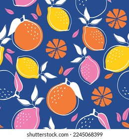 Abstract citrus pattern of oranges and lemon. Seamless background for fabric, wrapping paper, stationery etc.