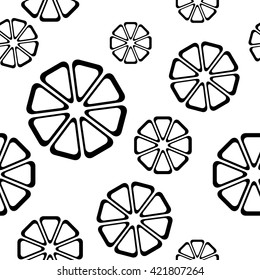 Abstract citrus pattern. White fruits on a white background with a black outline.  Simple vector illustration.