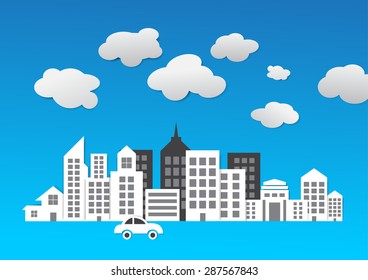 Abstract city 3D paper building vector